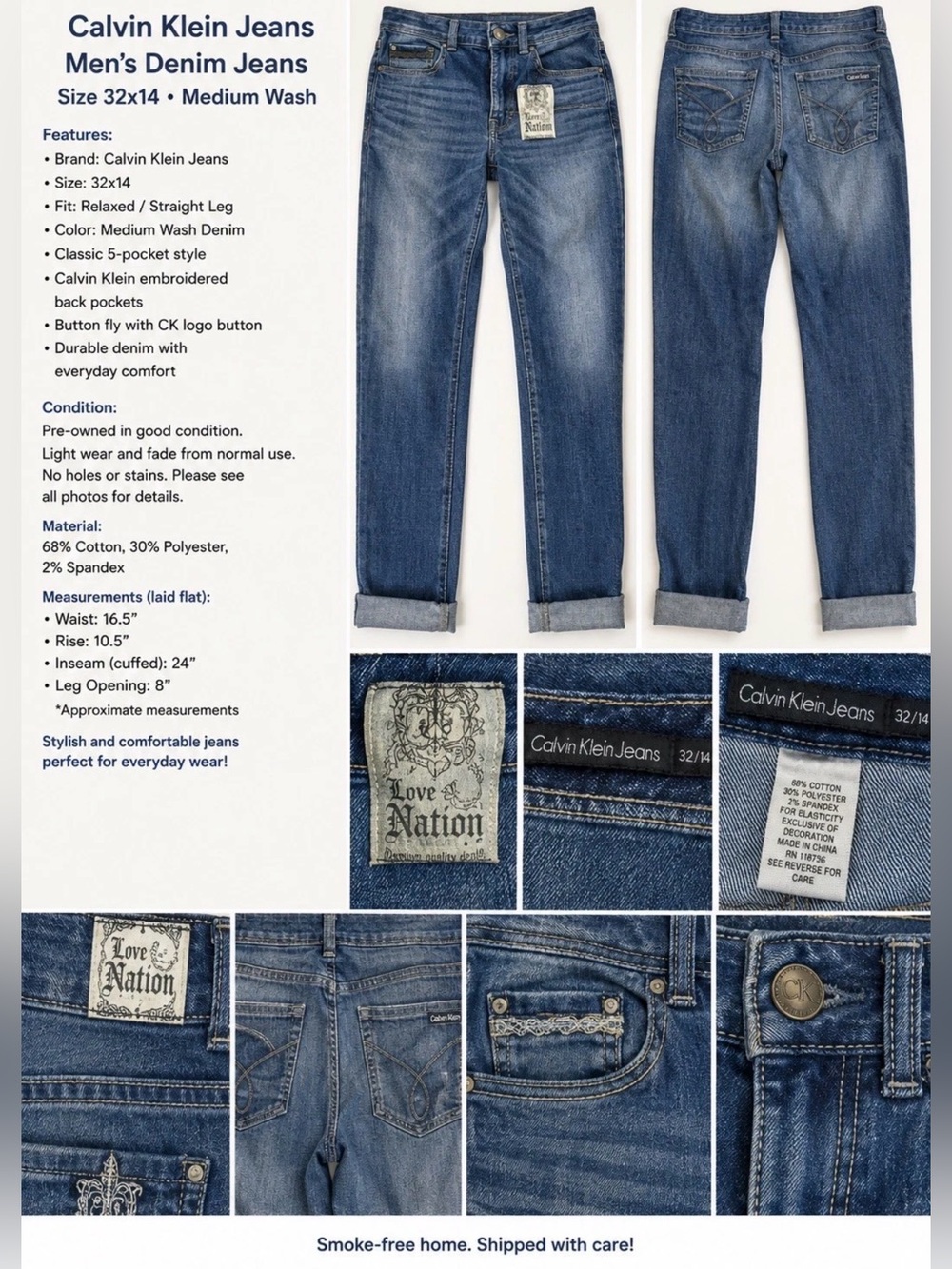 Calvin Klein Relaxed Straight-Leg Jeans in Medium Blue Wash